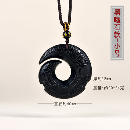 Natural Mexican Obsidian Lucky Pendant | Peace Buckle Necklace for Spiritual Protection