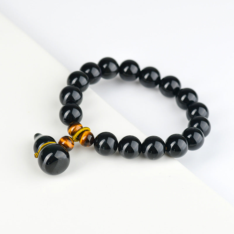 Natural Double Color Eye Obsidian Gourd Bracelet - Buddha Beads for Spiritual Protection & Fortune