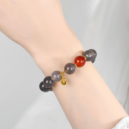 Natural Gray Agate Single Circle Bracelet | Chinese Style Protection & Balance Charm