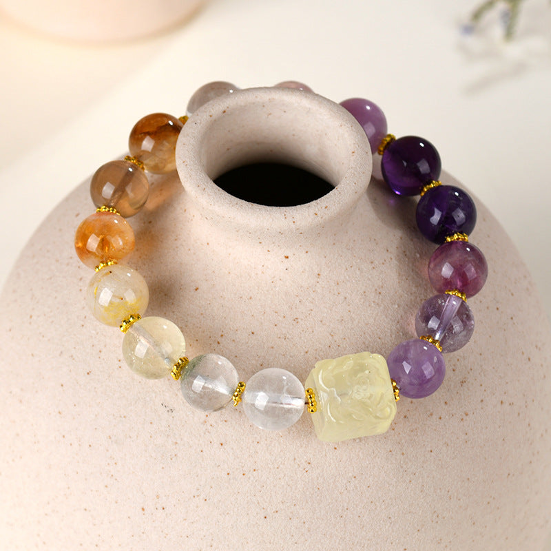 Lemon Yellow Crystal Phoenix Peony Bracelet | Natural Gemstone Women's Spiritual Jewelry