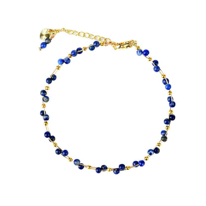 Natural Crystal Lapis Lazuli Tourmaline Red Agate Silk Wrapped Bracelet for Petite Women