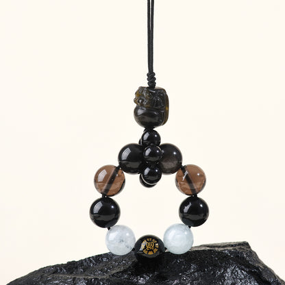 Natural Obsidian Five Elements Hydration Keychain - Balance Energy & Prosperity Pendant