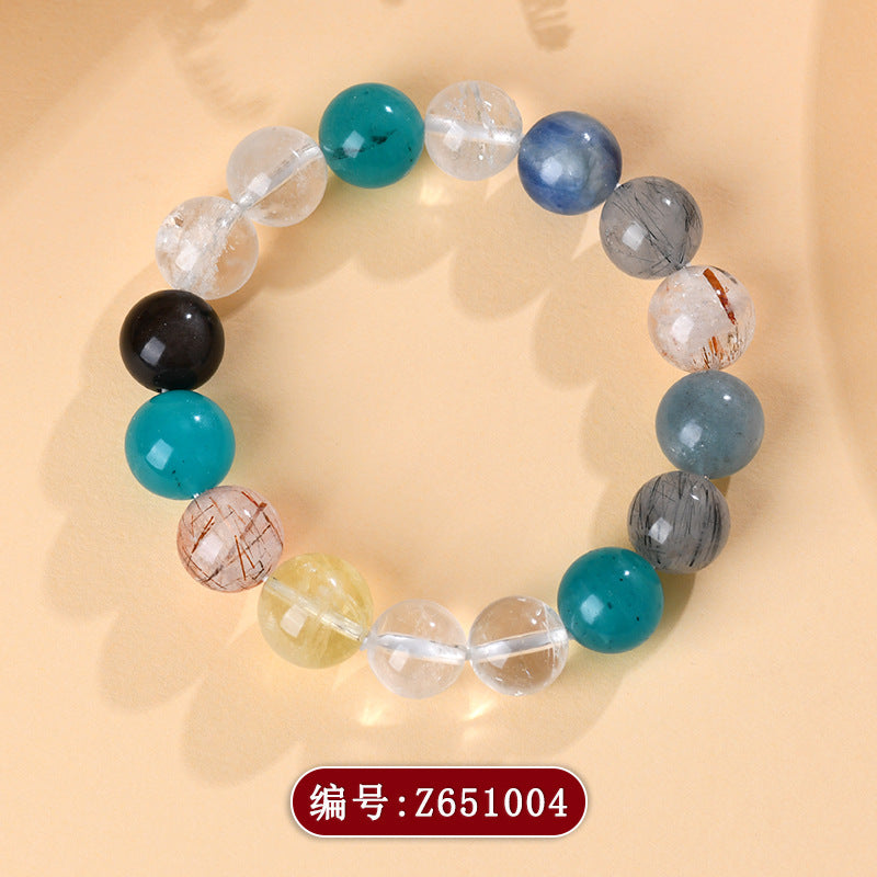 Natural Crystal Duobao Bracelet with White Crystal and Amazonite - Unisex Spiritual Energy Accessory