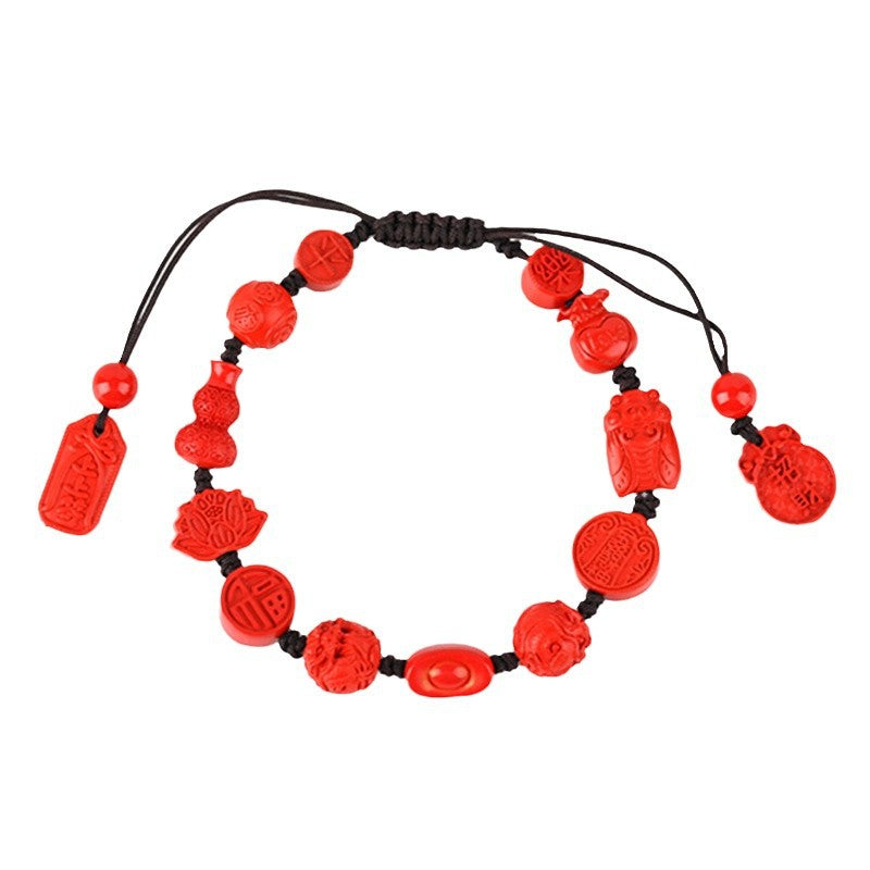 Natural High Content Cinnabar Imperial Red Sand Multi-Treasure Single Circle Bracelet for Zodiac Year