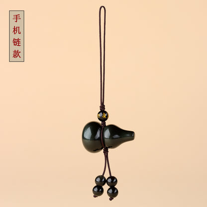 Rainbow Obsidian Gourd Pendant - Chinese Style Protection Amulet for Phone & Keys