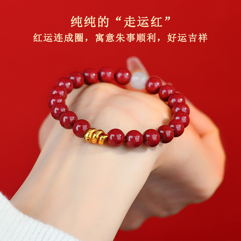 Natural Raw High-Content Cinnabar Coiled Snake Bracelet - Zodiac Snake Birth Year Red Charm for Women