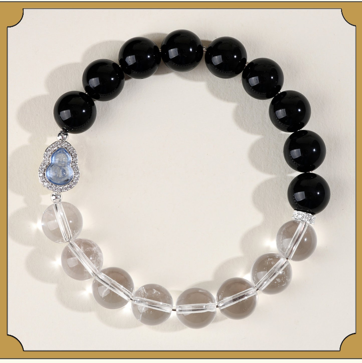 Natural Obsidian White Crystal Gourd Bracelet | Fortune Health Protection Spiritual Jewelry