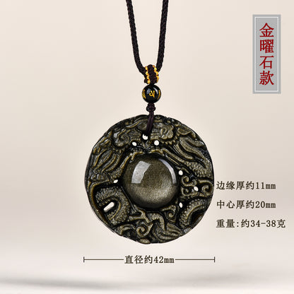 Natural Obsidian Double Dragon Guardian Pendant for Zodiac Year Protection and Good Fortune