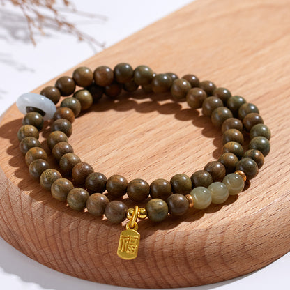 Natural Green Sandalwood Hetian Jade Double Circle Bracelet - Zen Harmony Buddhist Beads