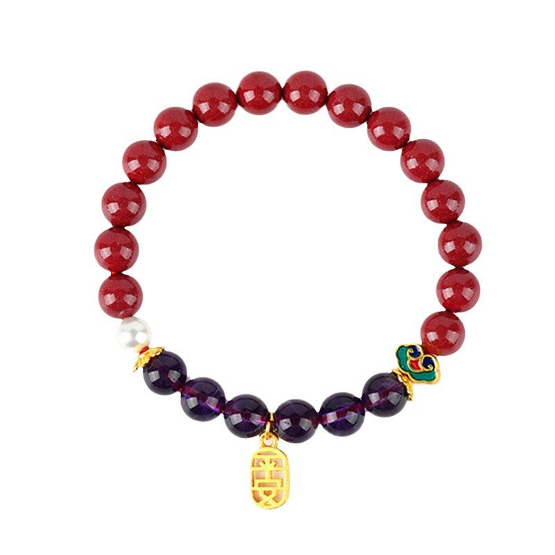 Natural Cinnabar Amethyst Bracelet with Purple Gold Sand - Chinese Style Spiritual Protection Jewelry