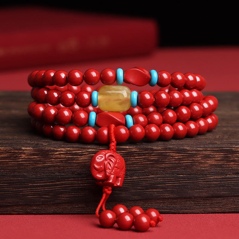 Natural Cinnabar 108 Beads Buddhist Prayer Bracelet - Multi-Circle Spiritual Protection
