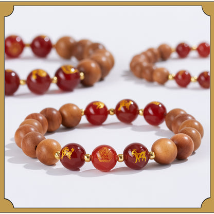 Peach Wood Three-in-One Six-in-One Zodiac Buddha Bracelet - Couples Harmony Protection Amulet