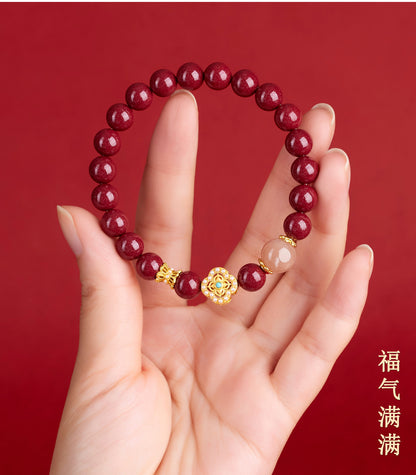 Natural Purple Gold Cinnabar Sunstone Zodiac Bracelet - Retro Chinese Style for Luck & Protection