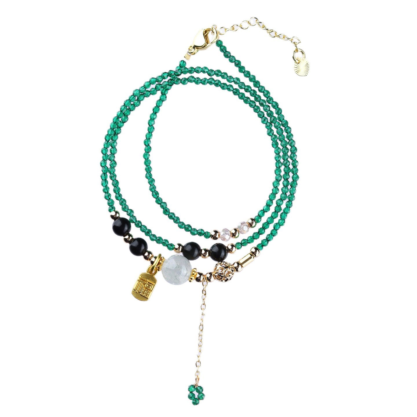 Obsidian Green Strawberry Crystal Multi-Circle Bracelet – Adjustable Spiritual Jewelry for Women