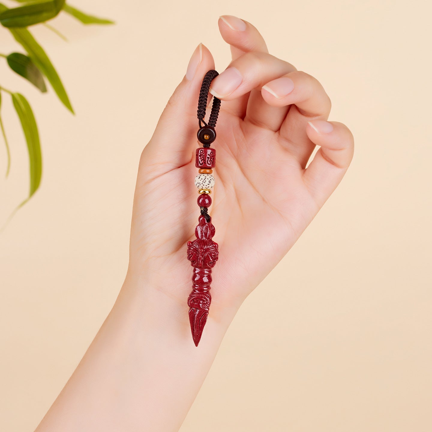 Natural Purple Gold Cinnabar Vajra Keychain - Spiritual Protection & Wealth Amulet