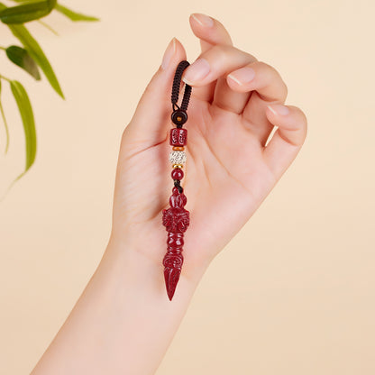 Natural Purple Gold Cinnabar Vajra Keychain - Spiritual Protection & Wealth Amulet