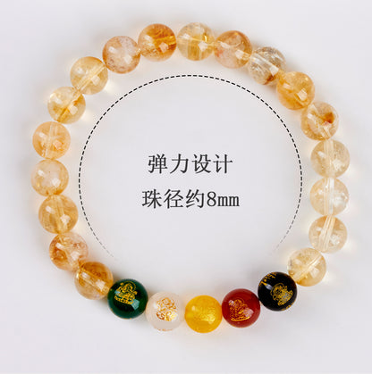 Yellow Pagoda Crystal Five-Way Wealth God Bracelet - New Chinese Style Lucky Women's Jewelry
