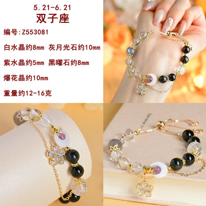 Natural Crystal Zodiac Bracelet - Mystical Energy & Fortune Enhancer for Women