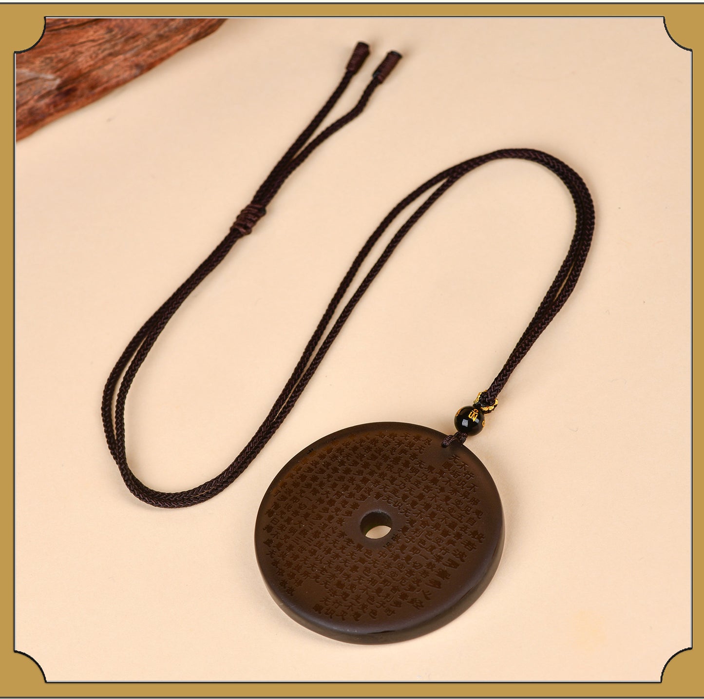 Natural Ice Obsidian Prajna Heart Sutra Peace Pendant Necklace – Spiritual Harmony & Protection