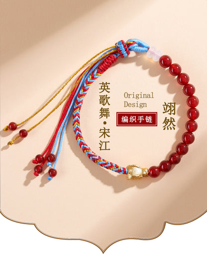 Natural Red Agate Handmade Braided Bracelet | Ancient Chinese Style Spiritual Protection Jewelry
