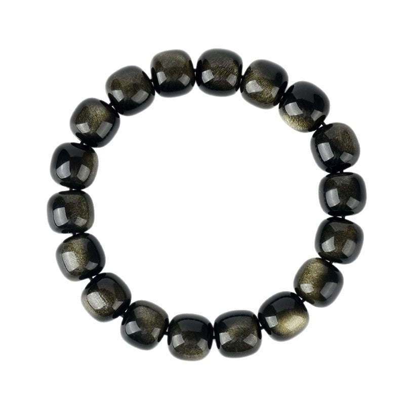 Natural Gold Obsidian Cat's Eye Bracelet | Ancient Chinese Style Buddhist Beads for Unisex