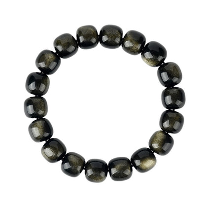 Natural Gold Obsidian Cat's Eye Bracelet | Ancient Chinese Style Buddhist Beads for Unisex