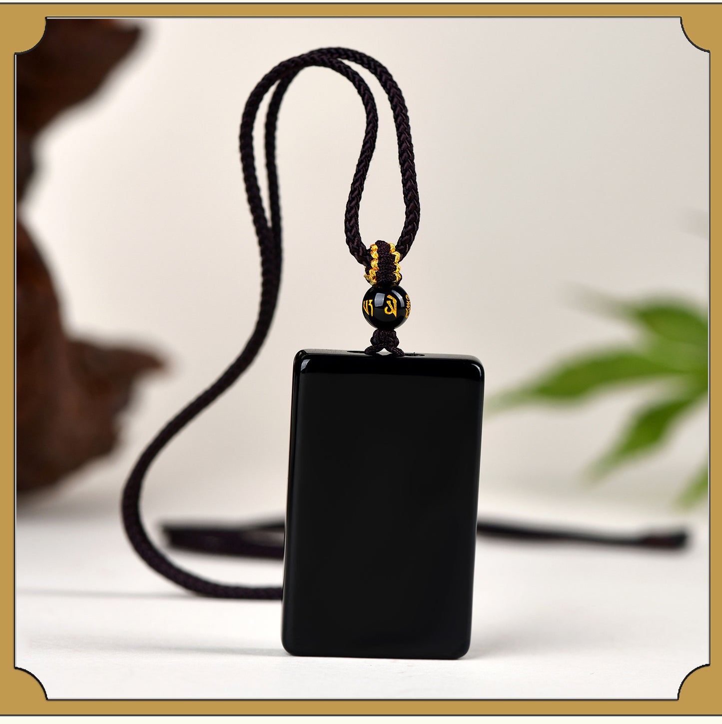 Natural Obsidian Square Pendant for Peace and Tranquility | Spiritual Protection Necklace