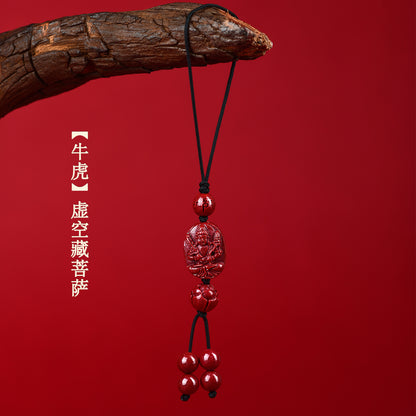 Natural Purple Gold Cinnabar Zodiac Buddha Phone Chain - Divine Protection & Fortune Attraction