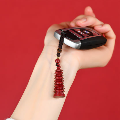 Natural Purple Gold Cinnabar Wenchang Pagoda Exam Keychain - Wisdom & Luck Talisman
