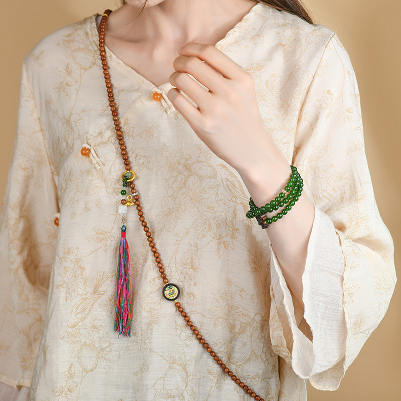 Rosewood Jade Zen Tassel Multi-Circle Bracelet Necklace | Spiritual Harmony and Protection