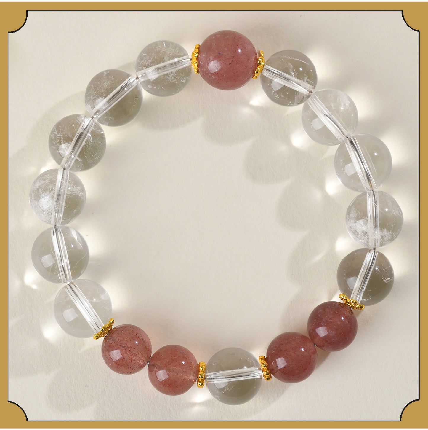 Natural Crystal Energy Bracelet with White Crystal, Obsidian, Strawberry Quartz, and Aquamarine | Spiritual Harmony & Protection