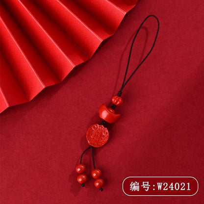 Natural Imperial Red Sand Five Directions God of Wealth Yuanbao Phone Pendant - Wealth Attraction Talisman