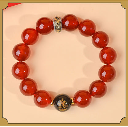 Natural Red Agate Zodiac Birth Buddha Six-Word Mantra Couple Bracelet for Birth Year Blessings