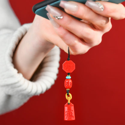 Natural High Content Cinnabar Wu Sui General Phone Charm for Protection and Luck
