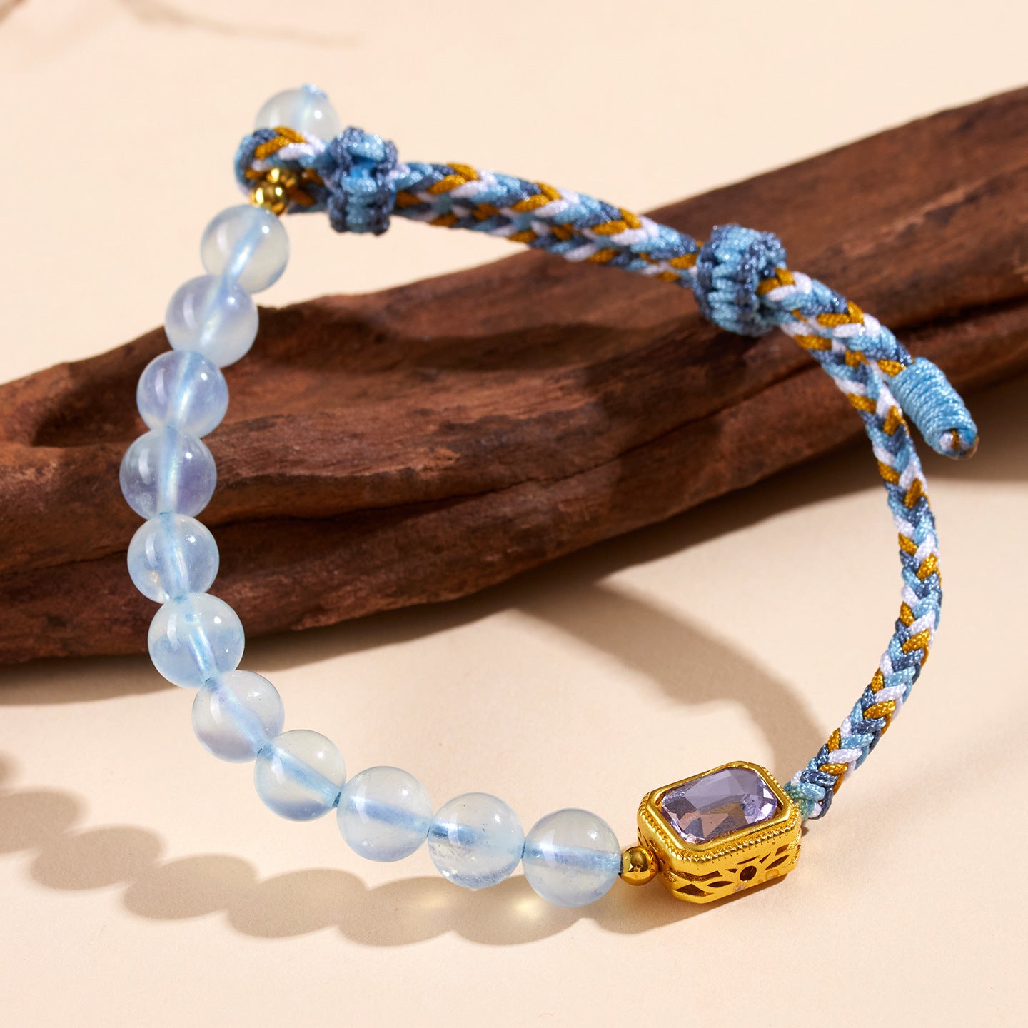 Natural Aquamarine Crystal Handmade Braided Bracelet | Chinese Style Spiritual Protection Jewelry