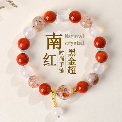 Natural Crystal Multi-Gem Bracelet with Southern Red Agate and Black Gold Super White Crystal - Women's Spiritual Talisman