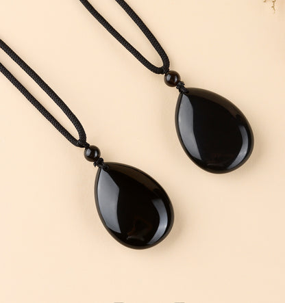 Natural Rainbow Eye Black Gold Obsidian Water Drop Pendant - Spiritual Couple Necklace for Harmony & Protection