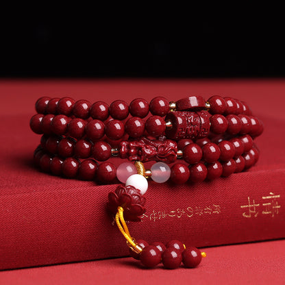 Natural Cinnabar 108 Beads Buddhist Prayer Bracelet - Multi-Circle Spiritual Protection