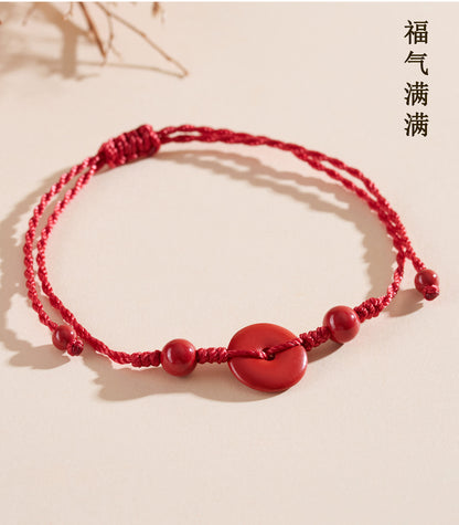 Imperial Red Sand Peace Buckle Bracelet - Natural Mineral Chinese Zodiac Red Rope for Protection & Luck