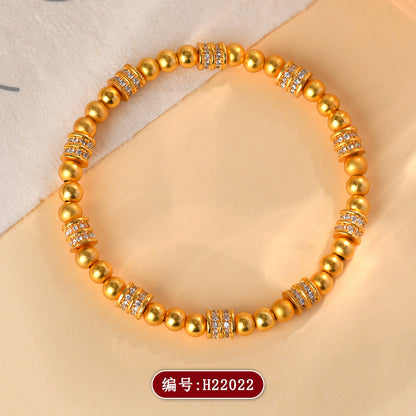 Gold Plated Diamond Lucky Bead Bracelet | Ancient Method Small Waist Design for Wealth & Protection