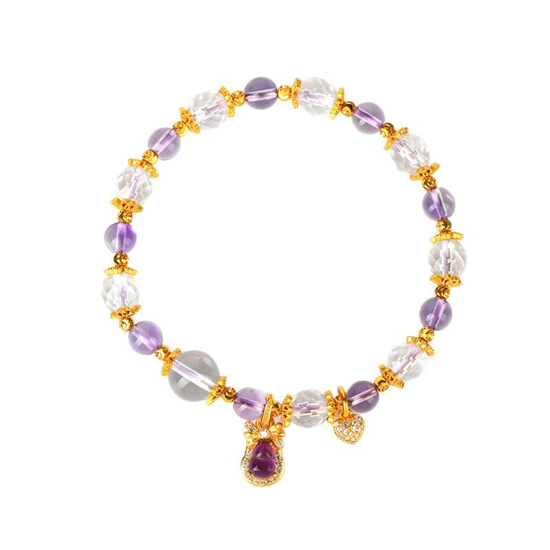 Golden Sand Gourd Amethyst Crystal Bracelet | Spiritual Harmony & Wealth Charm