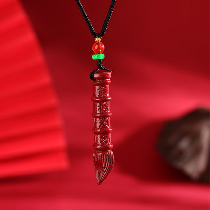 Natural Cinnabar Purple Gold Wenchang Pen Pendant for Exam Success and Academic Luck