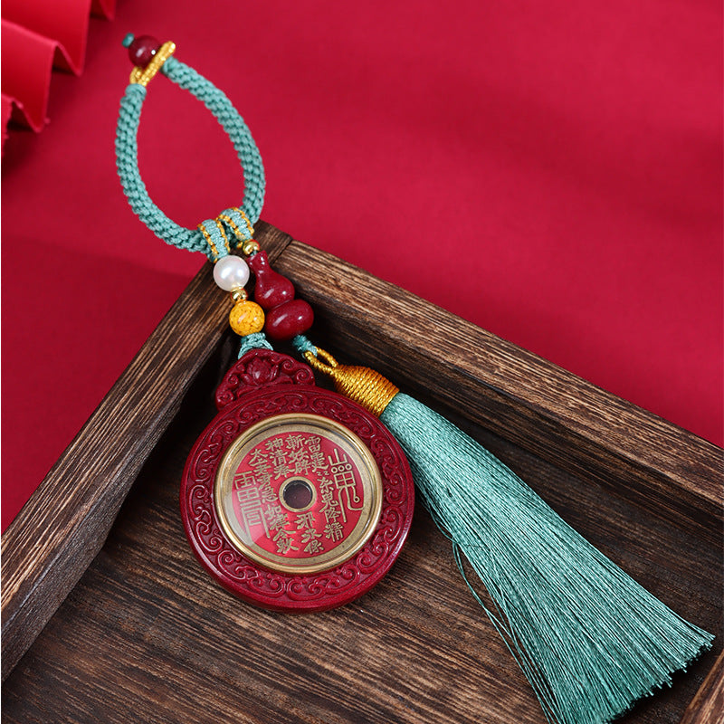 Natural Cinnabar Purple Gold Sand Mountain Ghost Flower Keychain Pendant - Taoist Protection Amulet