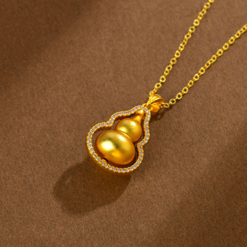 Golden Rotating Gourd Pendant Necklace - Wealth & Fortune Chinese Style Jewelry