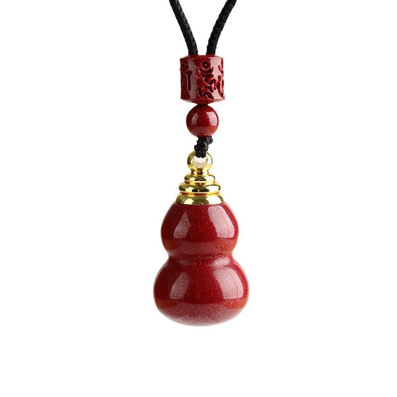 Natural Cinnabar Gourd Pendant Hollow Gawu Bottle Fortune Necklace Amulet