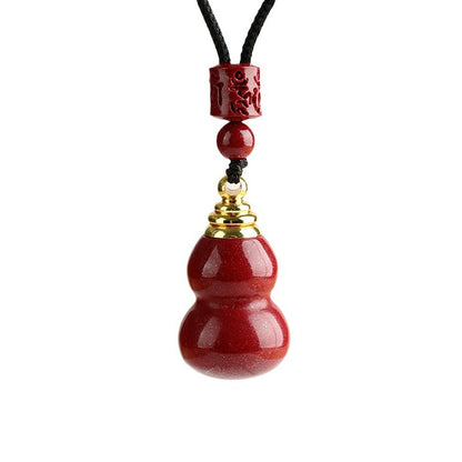 Natural Cinnabar Gourd Pendant Hollow Gawu Bottle Fortune Necklace Amulet