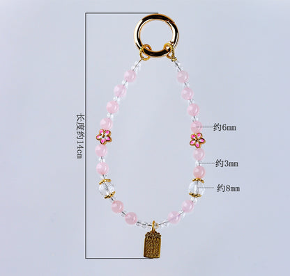 Natural Pink Quartz Peach Blossom Keychain - Love Charm & Fortune Pendant