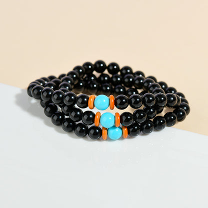 Natural Obsidian Three-Circle Bracelet with Dragon Zodiac - Spiritual Protection Beads for Men and Women