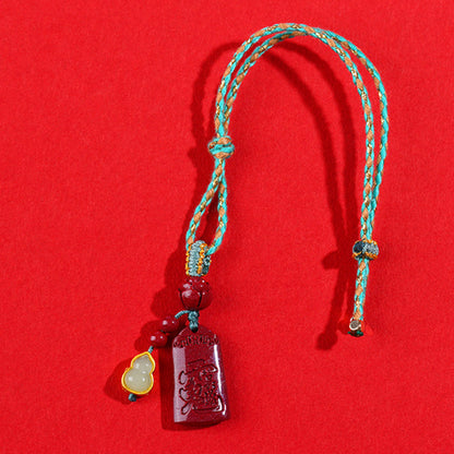 Natural Cinnabar Purple Gold Sand Wu Sui General Car Pendant - Wealth Protection Amulet