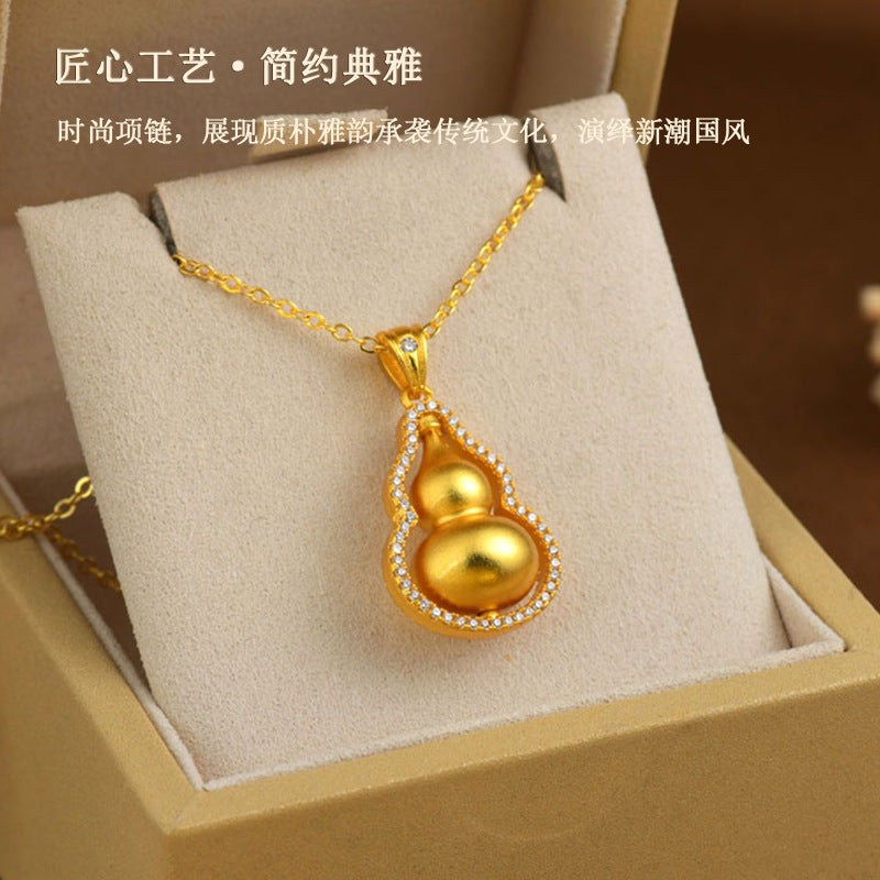 Golden Rotating Gourd Pendant Necklace - Wealth & Fortune Chinese Style Jewelry